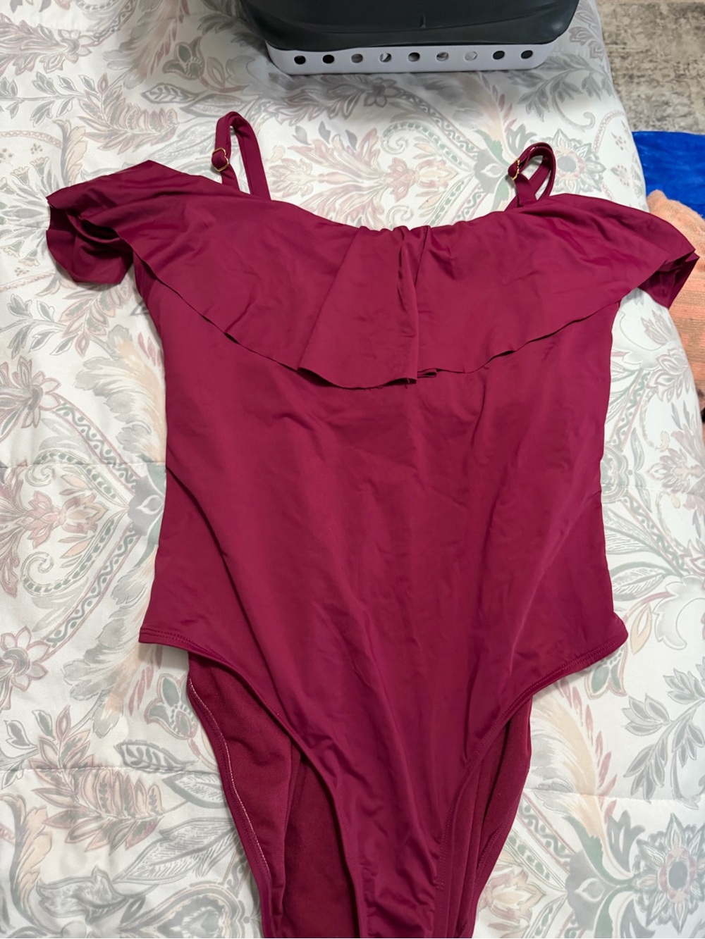Womens Off-Shoulder One-Piece Swimsuit in Burgundy